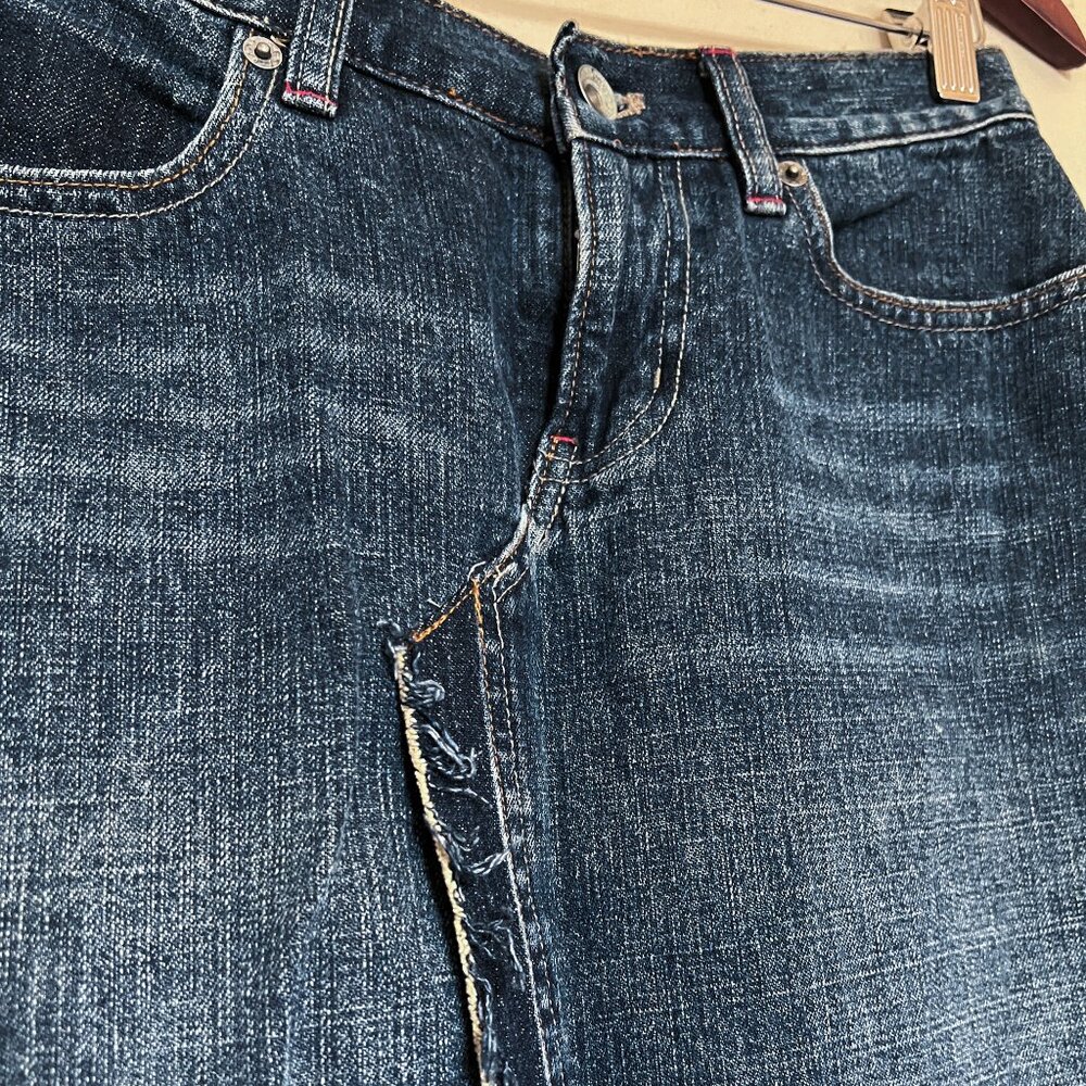 Unique DKNY Long Deconstructed Frayed Denim Skirt Size 0 - Picture 6 of 11